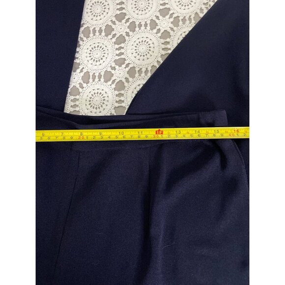 High-Waisted Navy Blue Trousers With Stretch Band & Elegant Fit Womens Size L - Picture 2 of 5